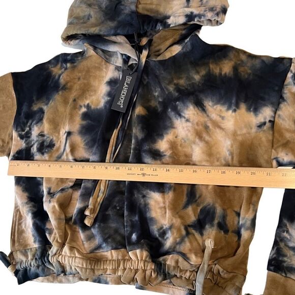 Blank NYC Blue and Brown Tie Dye Drawstring Hoodie Pullover Size M NWT - Picture 2 of 15